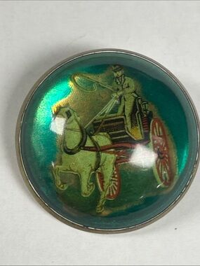 Vintage Green Horse & Carriage Glass Bridle Brooch